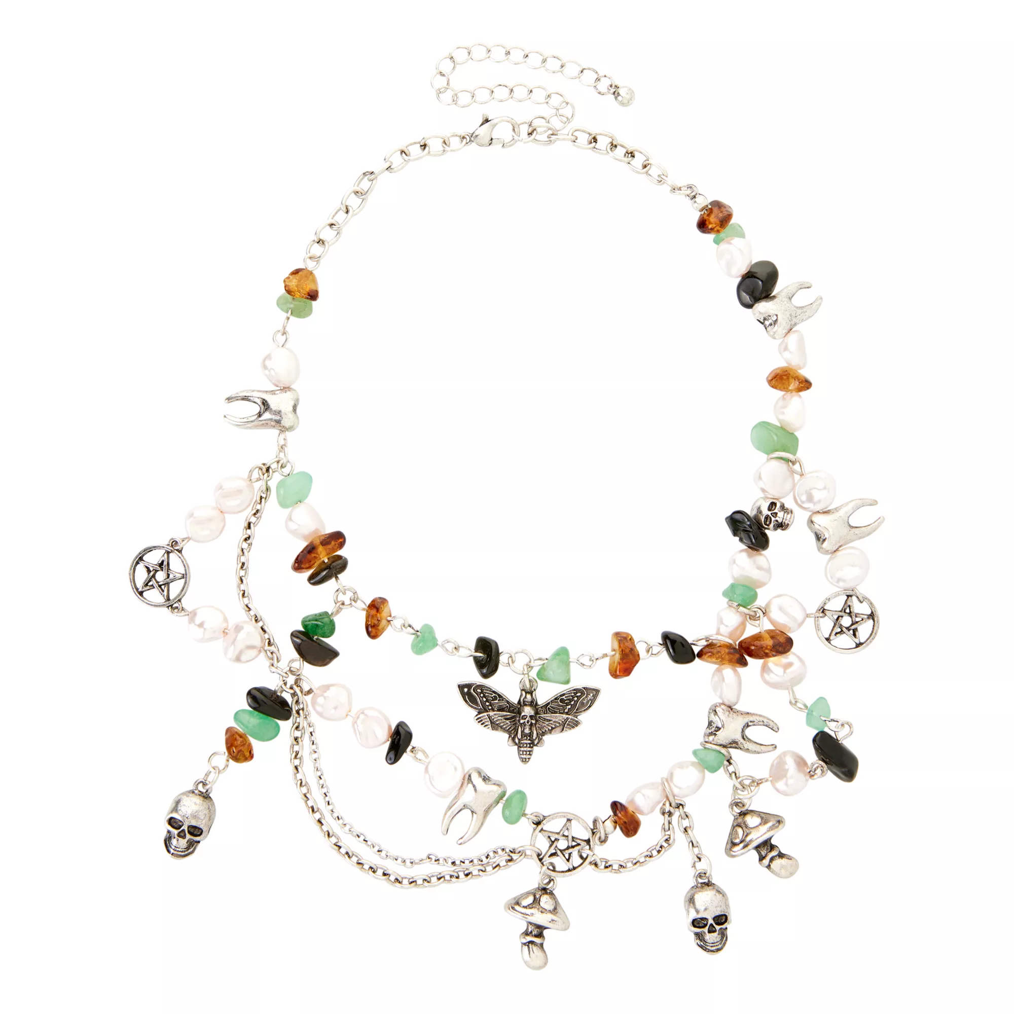 Death Moth Charms and Beads Chain Choker Necklace