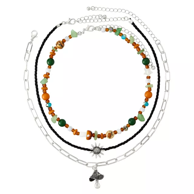 Multi-Pack Cord Chain Bead Sun Mushroom Necklace - 3 Pack at Spencer's
