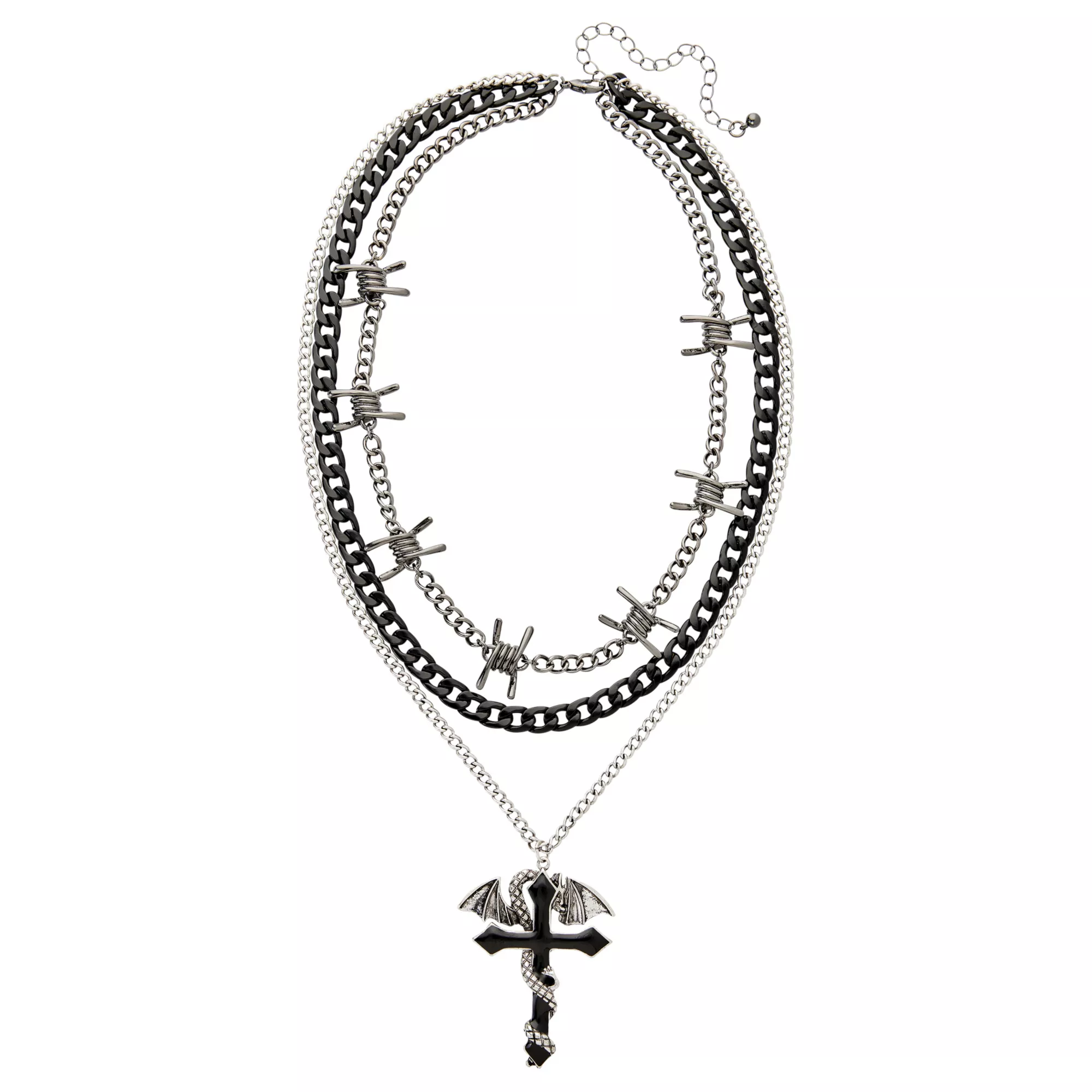 Multi-Row Barbed Wire Dragon and Snake Chain Necklace