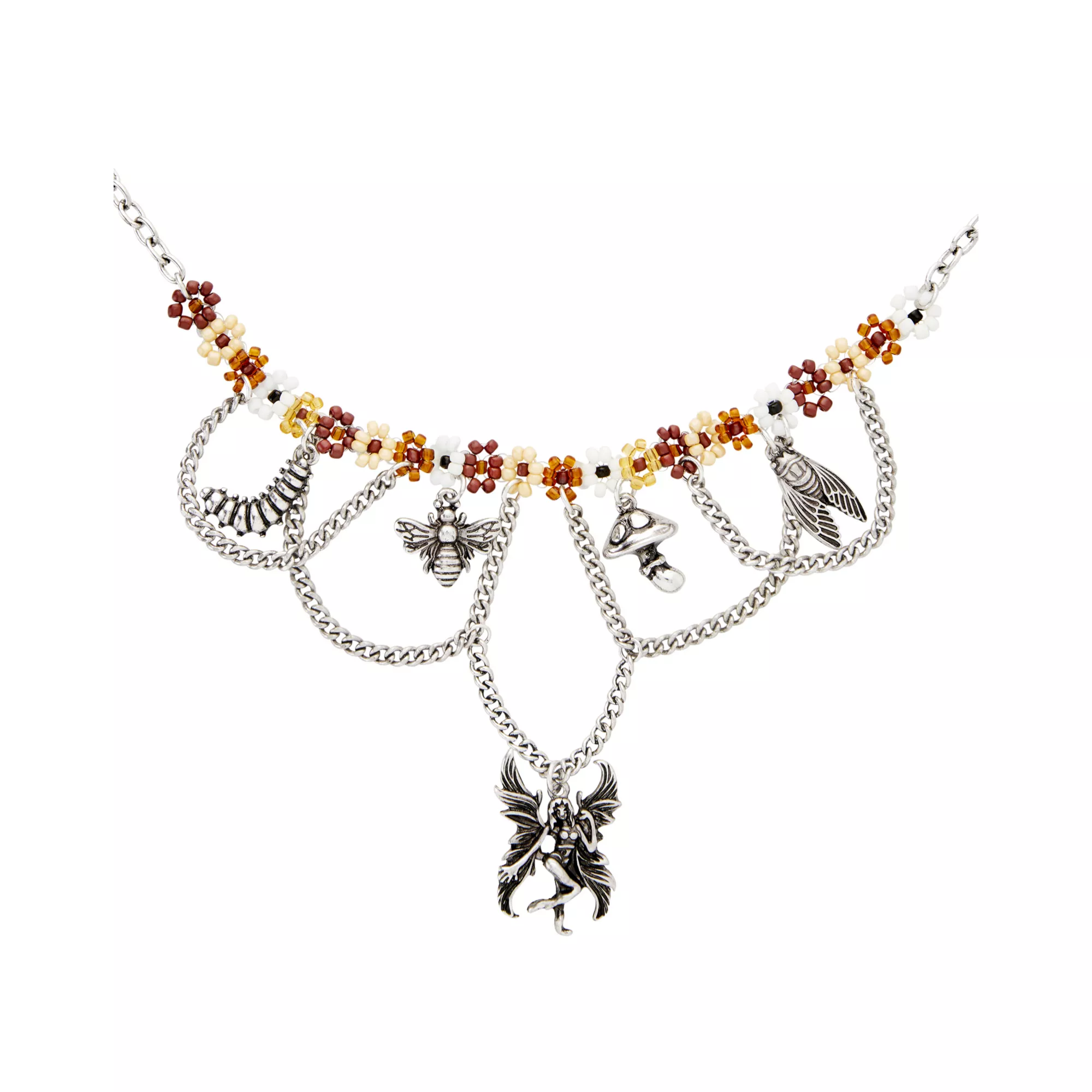 Cottagecore Beaded Mushroom Fairy and Bee Necklace at Spencer's