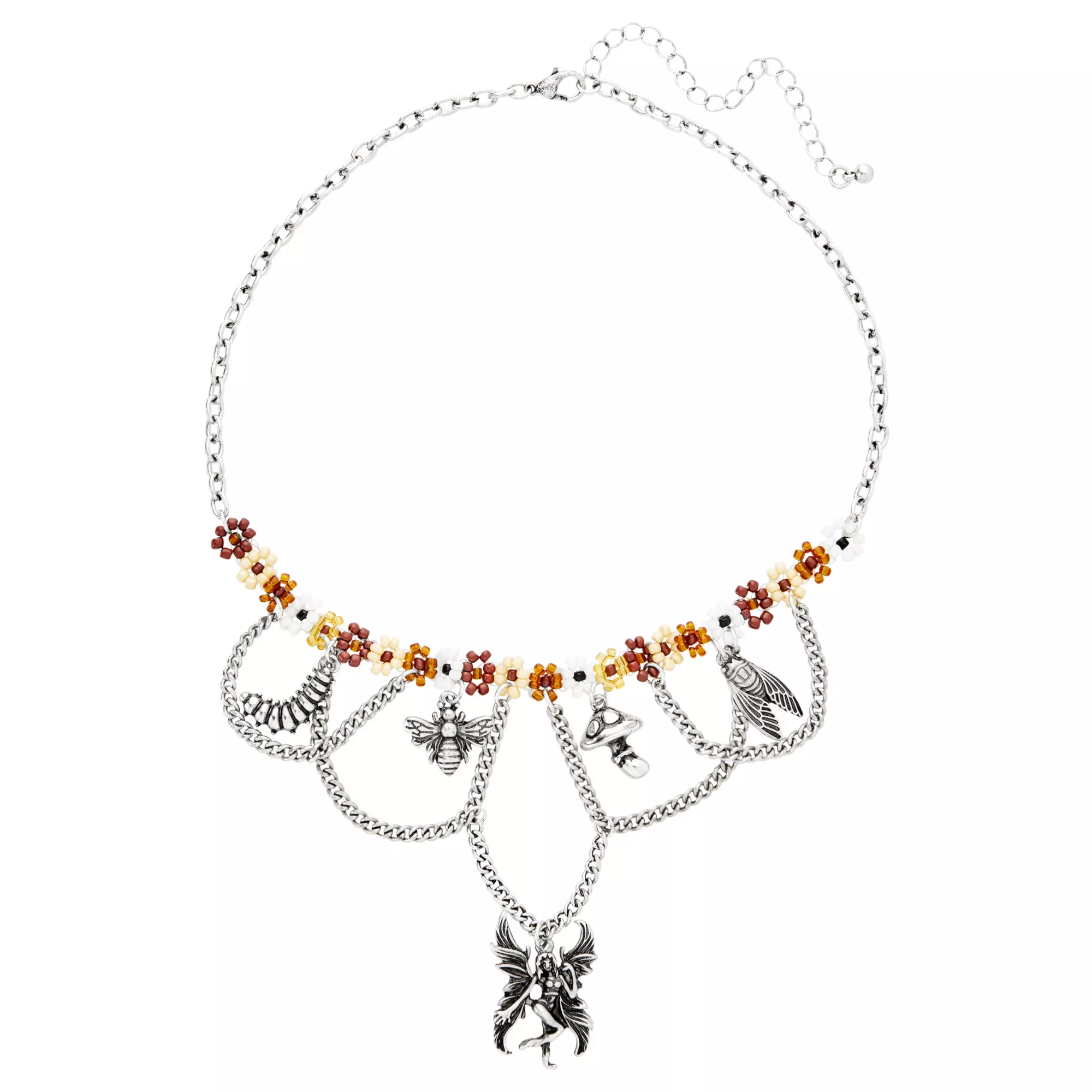 Cottagecore Beaded Mushroom Fairy and Bee Necklace at Spencer's