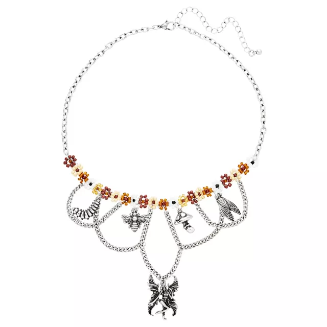 Cottagecore Beaded Mushroom Fairy and Bee Necklace at Spencer's