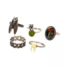 Multi-Pack Tooth Mushroom and Moth Rings - 5 Pack at Spencer's