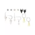 Multi-Pack Crystal Cross Baphomet Teeth Earrings - 6 Pair at Spencer's