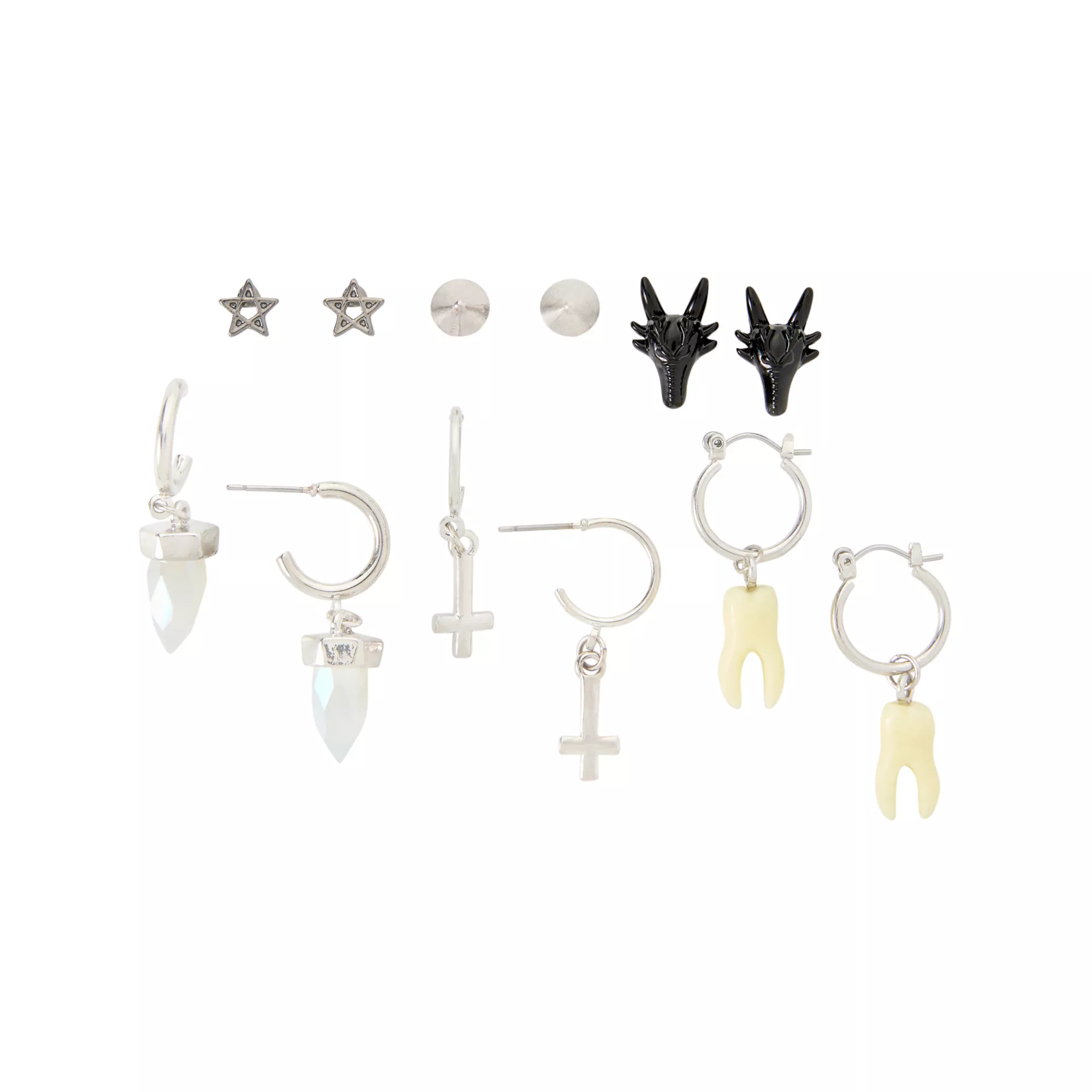 Multi-Pack Crystal Cross Baphomet Teeth Earrings - 6 Pair at Spencer's