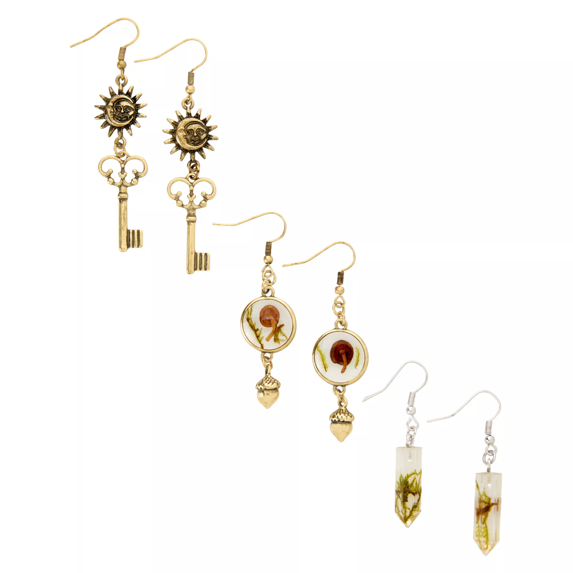 Multi-Pack Sun and Key Acorn and Crystal Dangle Earrings - 3 Pair at Spencer's