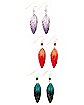Red Green and Purple Butterfly Wings Dangle Earrings - 3 Pack