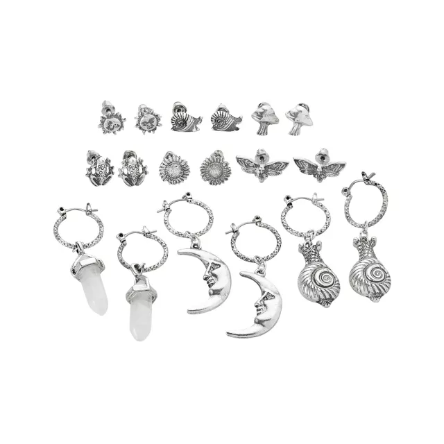 Multi-Pack Silvertone Assorted Moon Crystal Sun Earrings - 9 Pack at Spencer's