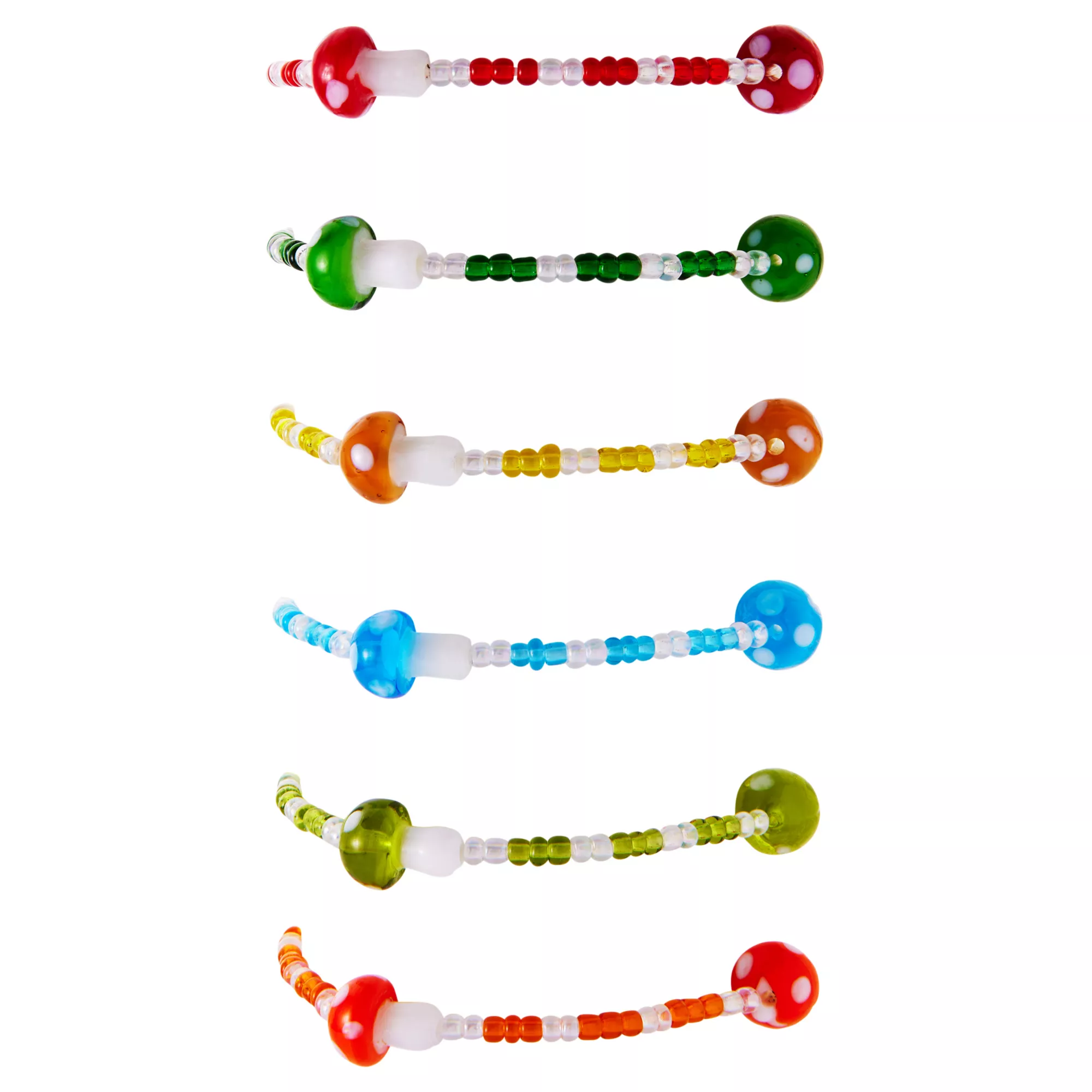 Multi-Pack Rainbow Beaded Mushroom Bracelets - 6 Pack at Spencer's