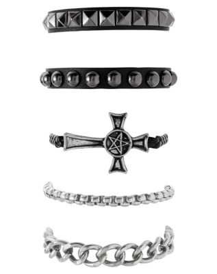 Multi-Pack Black Studded Bracelets - 5 Pack