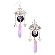 Moth Moon Crystal Pentagram Dangle Earrings at Spencer's