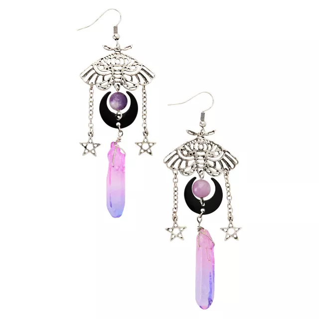 Moth Moon Crystal Pentagram Dangle Earrings at Spencer's