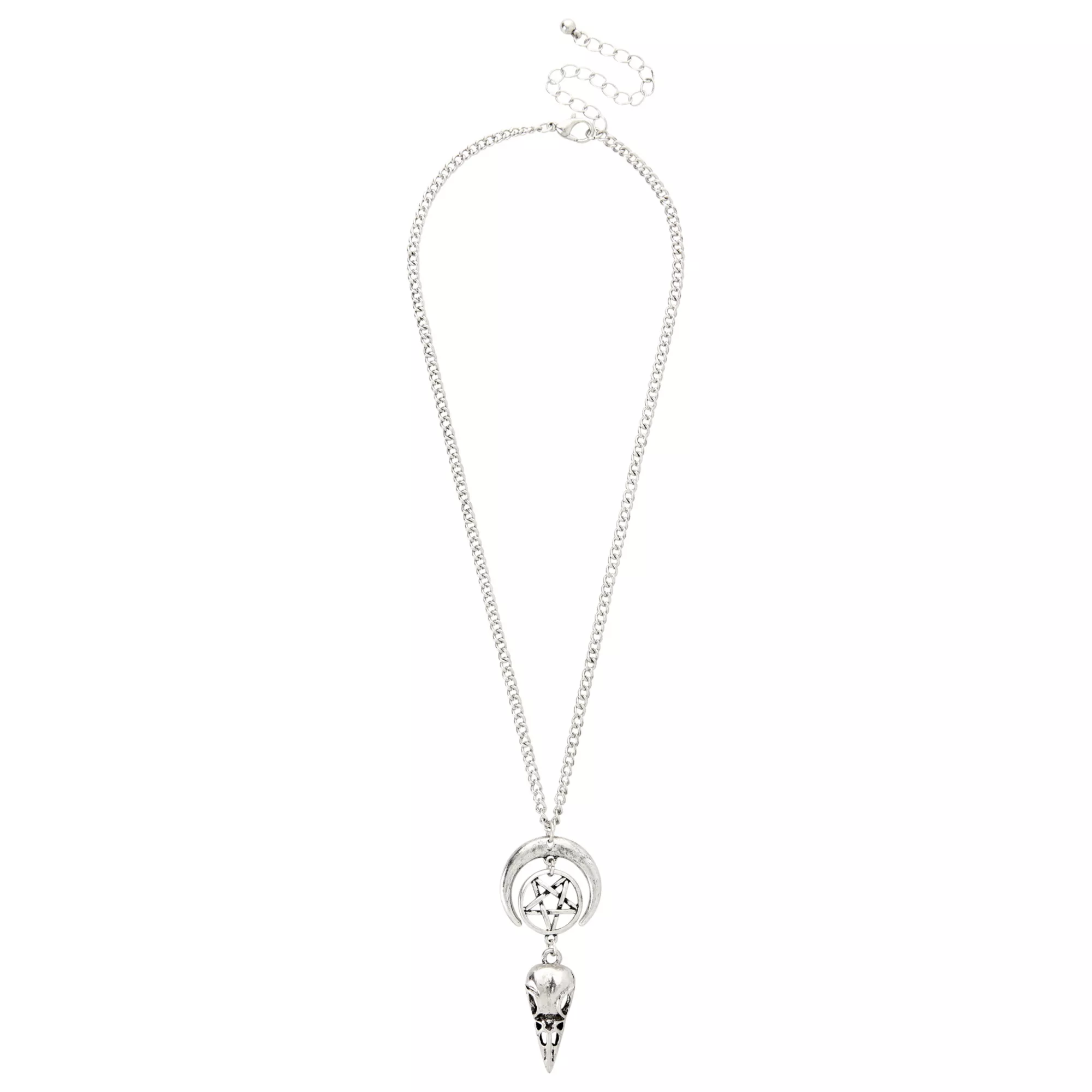 Crescent Raven Skull Chain Necklace at Spencer's