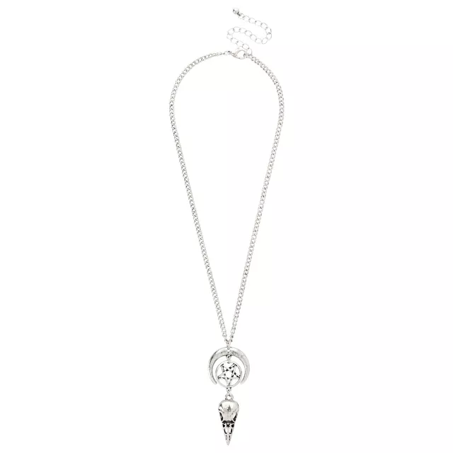 Crescent Raven Skull Chain Necklace at Spencer's