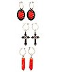 Multi-Pack Black and Red Rose and Cross Hoop Earrings - 3 Pair