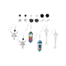 Multi-Pack Skull Crystal Bone Pentagram Earrings - 9 Pair at Spencer's