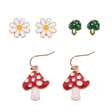 Multi-Pack Flower and Mushroom Dangle and Stud Earrings - 3 Pack at Spencer's