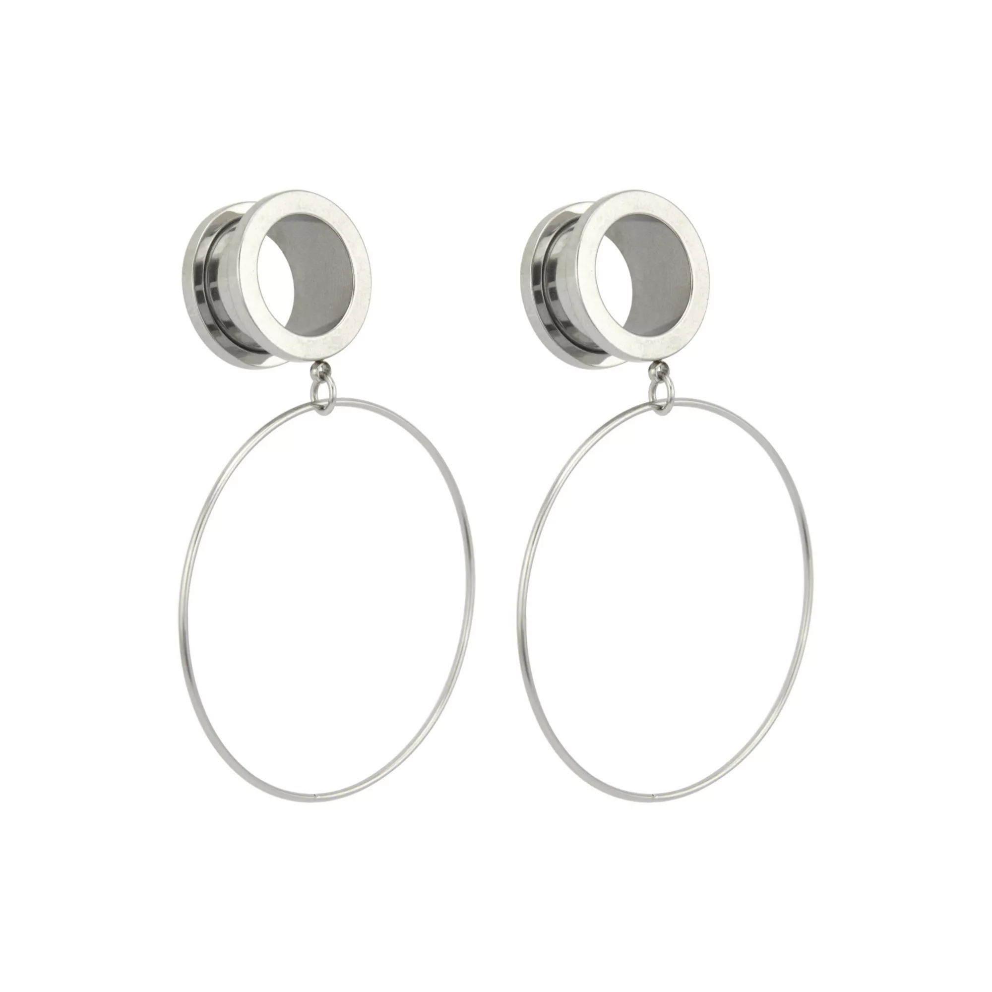 Silvertone Hoop Dangle Screw Fit Tunnels at Spencer's