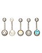 Multi-Pack CZ Blue Clear and Pearl-Effect Belly Rings 5 Pack - 14 Gauge
