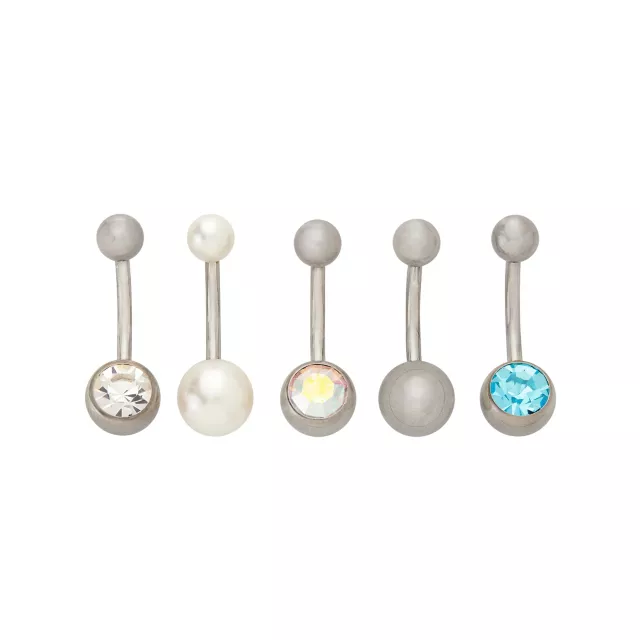 Multi-Pack CZ Blue Clear and Pearl-Effect Belly Rings 5 Pack - 14 Gauge at Spencer's
