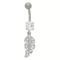 CZ Titanium Leaf Dangle Belly Ring - 14 Gauge at Spencer's