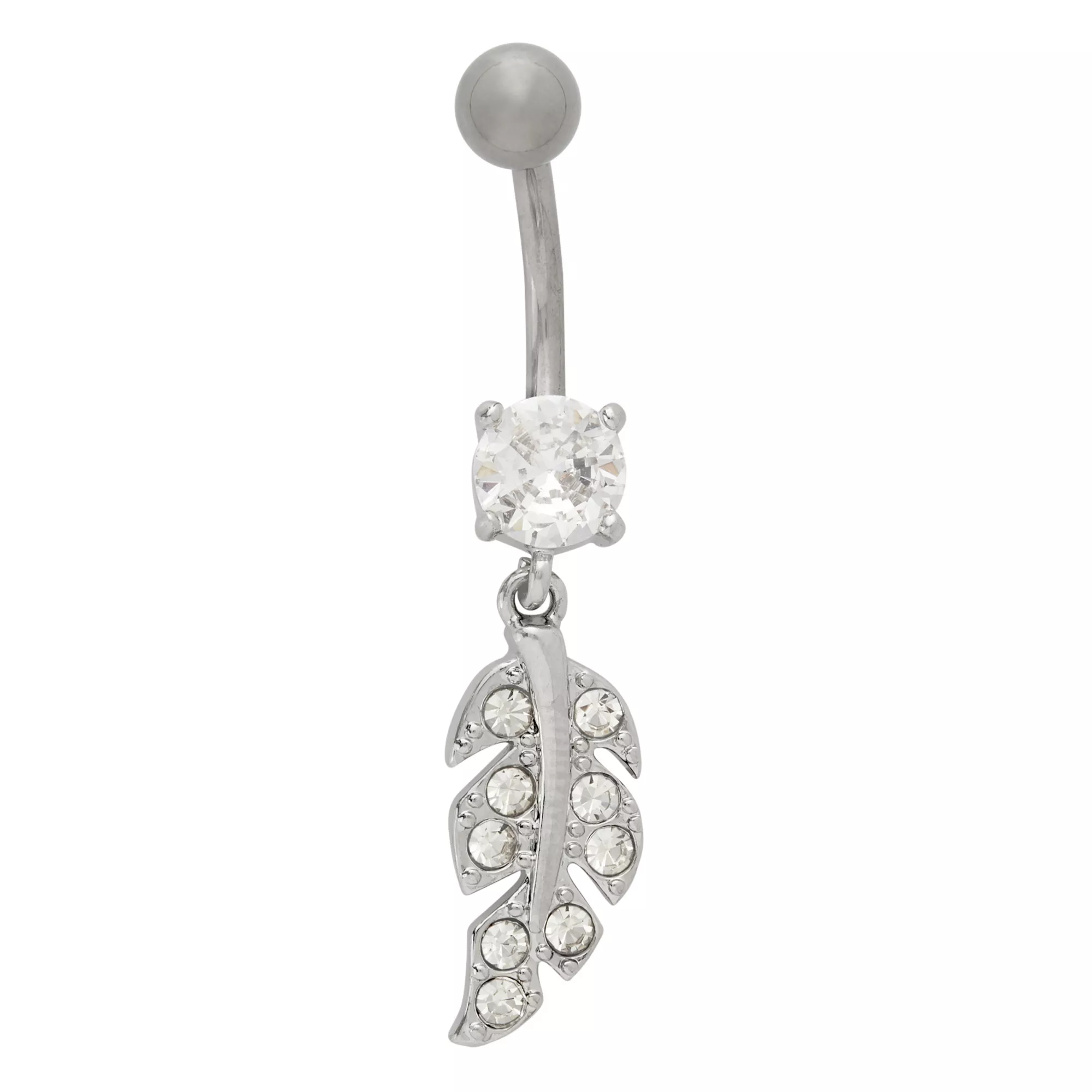 CZ Titanium Leaf Dangle Belly Ring - 14 Gauge at Spencer's