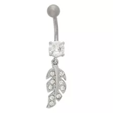 CZ Titanium Leaf Dangle Belly Ring - 14 Gauge at Spencer's