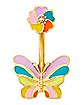 Gold Plated Rainbow Butterfly Belly Ring - 14 Gauge
