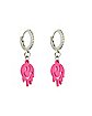 CZ Pink Melting Smiley Face Huggie Hoop Dangle Earrings