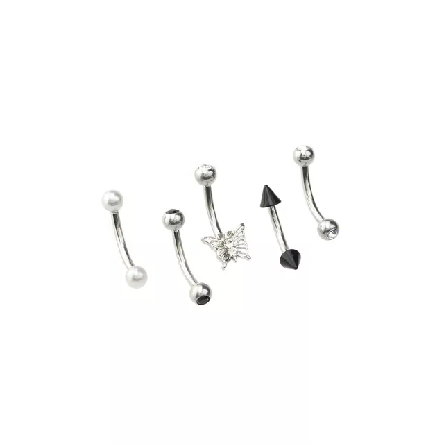 Multi-Pack CZ Black and Butterfly Curved Barbells 5 Pack - 16 Gauge at Spencer's