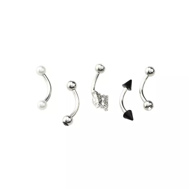 Multi-Pack CZ Black and Butterfly Curved Barbells 5 Pack - 16 Gauge at Spencer's