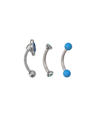 Multi-Pack Blue CZ Teardrop Curved Barbells 3 Pack - 16 Gauge