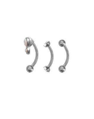 Multi-Pack White CZ Gem Curved Barbells 3 Pack - 16 Gauge