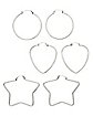 Multi-Pack Silvertone Heart Star and Hoop Earrings 3 Pair - 20 Gauge