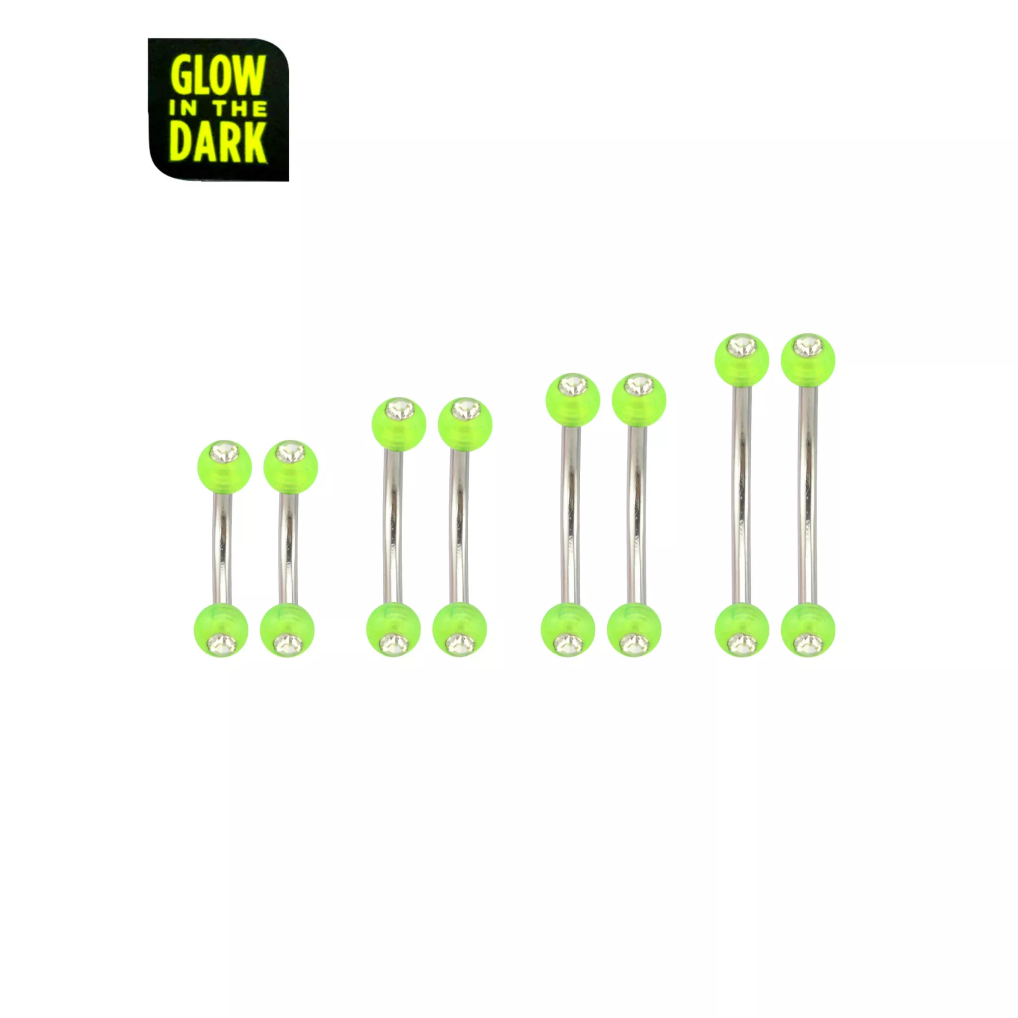 Multi-Pack Glow in the Dark Neon Green Curved Barbells 8 Pack - 16 Gauge at Spencer's