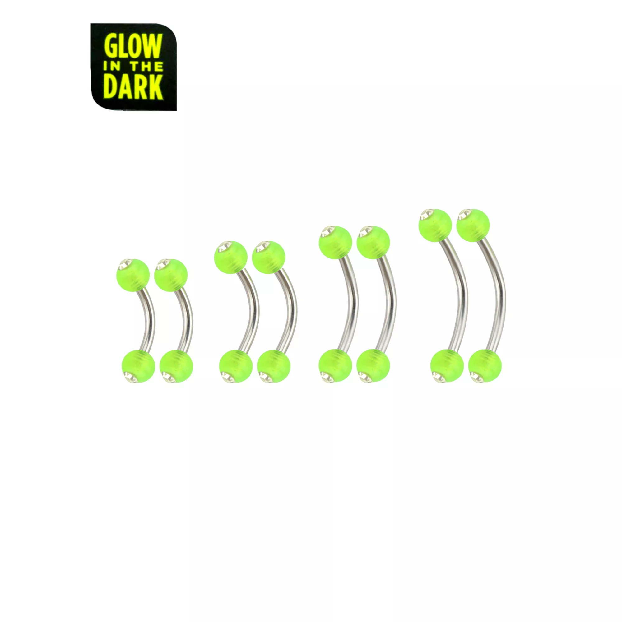 Multi-Pack Glow in the Dark Neon Green Curved Barbells 8 Pack - 16 Gauge at Spencer's