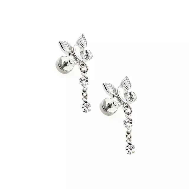 CZ Butterfly Dangle Fake Plugs - 18 Gauge at Spencer's