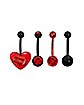 Multi-Pack CZ Red Heart and Razor Belly Rings 4 Pack - 14 Gauge