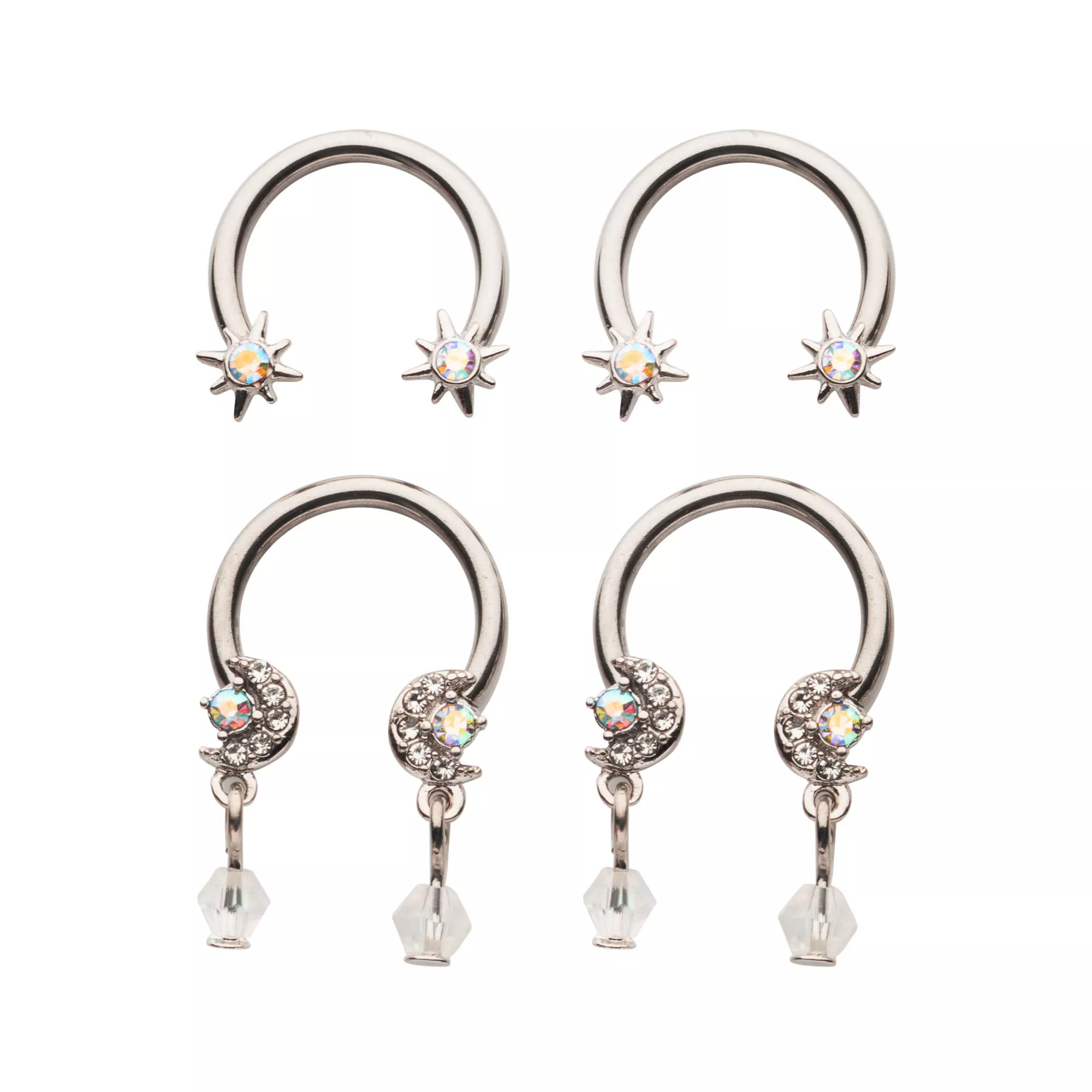 Multi-Pack Moon Gem Dangle Horseshoe Rings 4 Pack - 14 Gauge at Spencer's