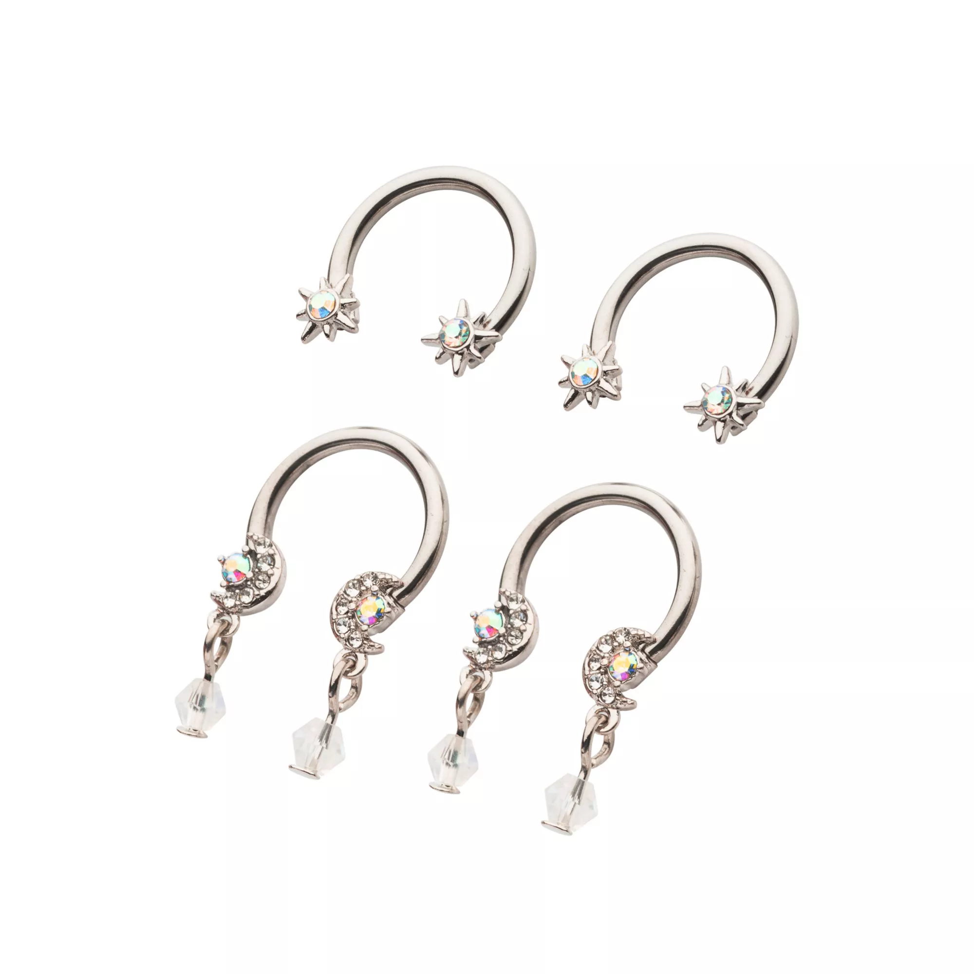 Multi-Pack Moon Gem Dangle Horseshoe Rings 4 Pack - 14 Gauge at Spencer's