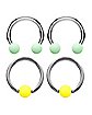 Multi-Pack Silvertone Green and Yellow Matte Horseshoe and Captive Rings 2 Pair - 16 Gauge