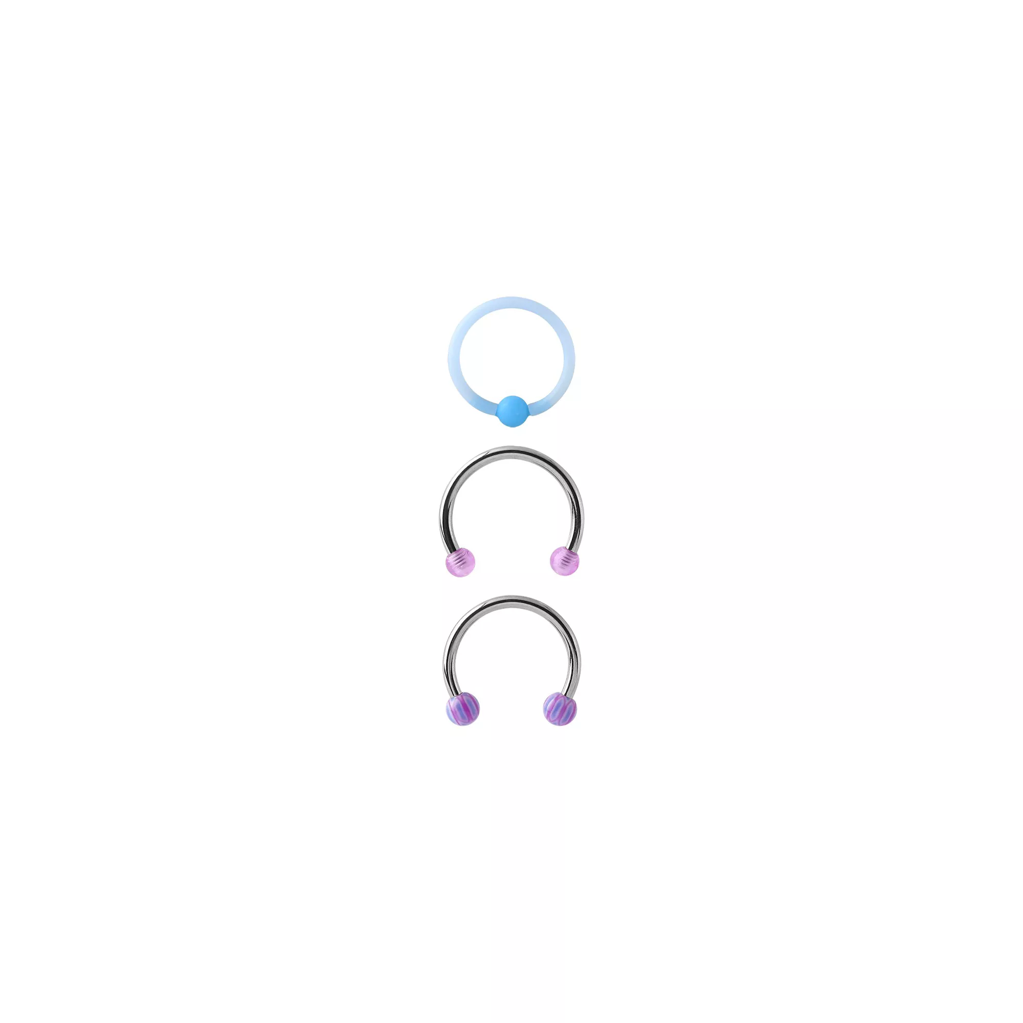 Multi-Pack Purple Horseshoe Rings and Bioflex Captive Ring 3 Pack - 16 Gauge at Spencer's