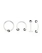 Multi-Pack Clear and Glitter Horseshoe and Captive Rings 2 Pair - 16 Gauge