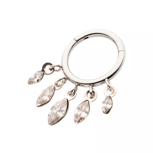CZ  Five Gem Dangle Hinged Hoop Septum Ring - 16 Gauge at Spencer's