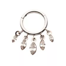 CZ  Five Gem Dangle Hinged Hoop Septum Ring - 16 Gauge at Spencer's