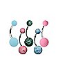 Multi-Pack Marble Pink Blue and Green Banana Belly Rings 5 Pack - 14 Gauge