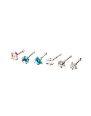 Multi-Pack Gem Nose Rings 6 Pack - 20 Gauge