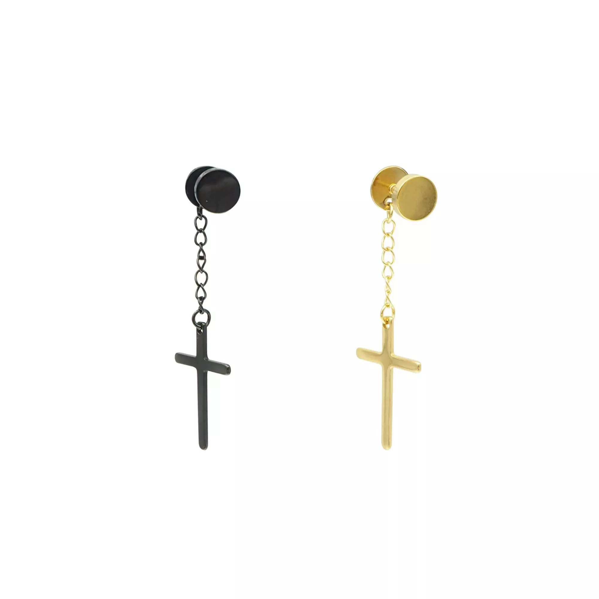 Black and Goldtone Cross Chain Dangle Fake Plugs - 18 Gauge at Spencer's