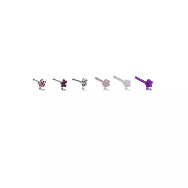 Multi-Pack CZ Multi-Color Flower Bone Nose Rings 6 Pack - 20 Gauge at Spencer's