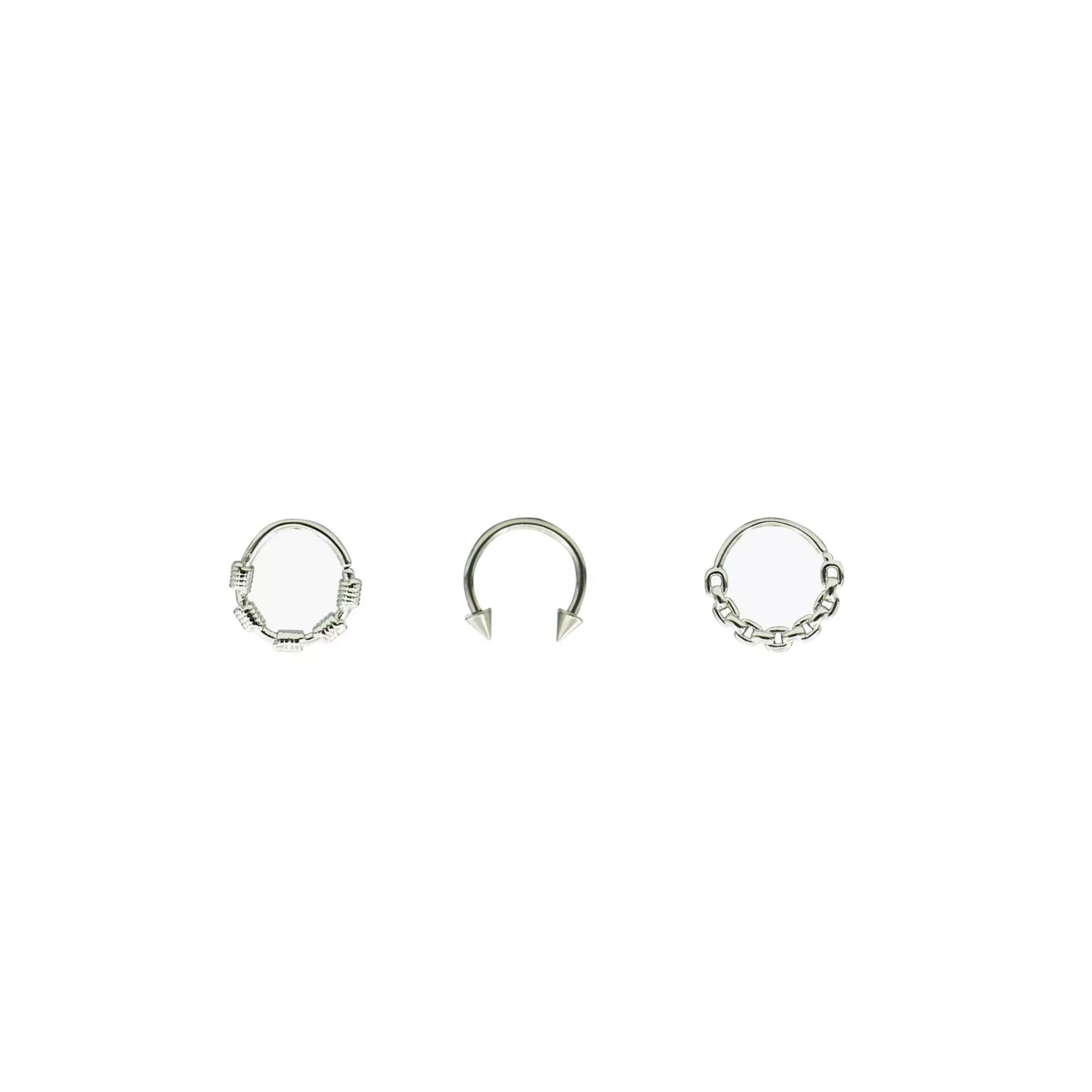 Multi-Pack Silvertone Wire Septum Rings and Horseshoe Ring 3 Pack - 16 Gauge